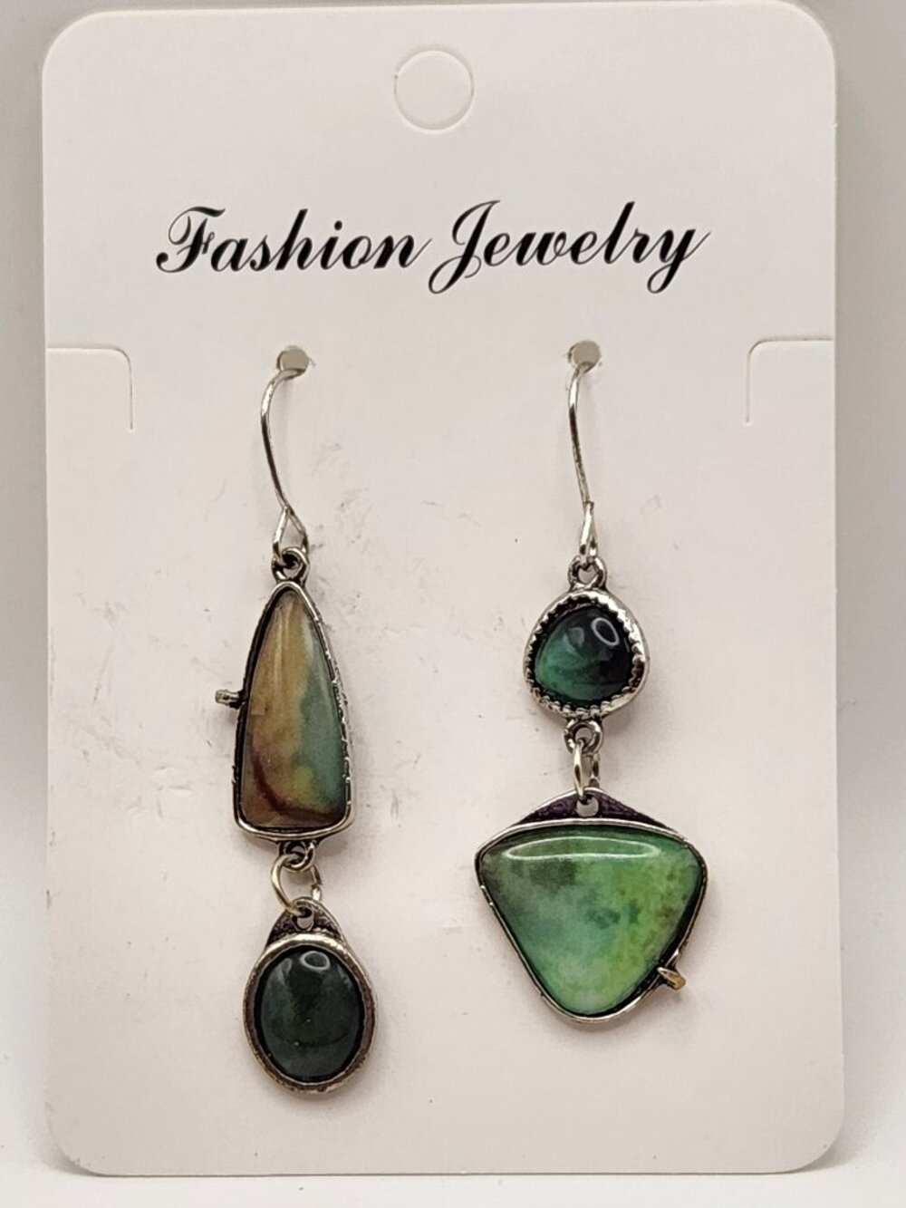 3 for $20 Mismatched earrings green on silver tone NIP
